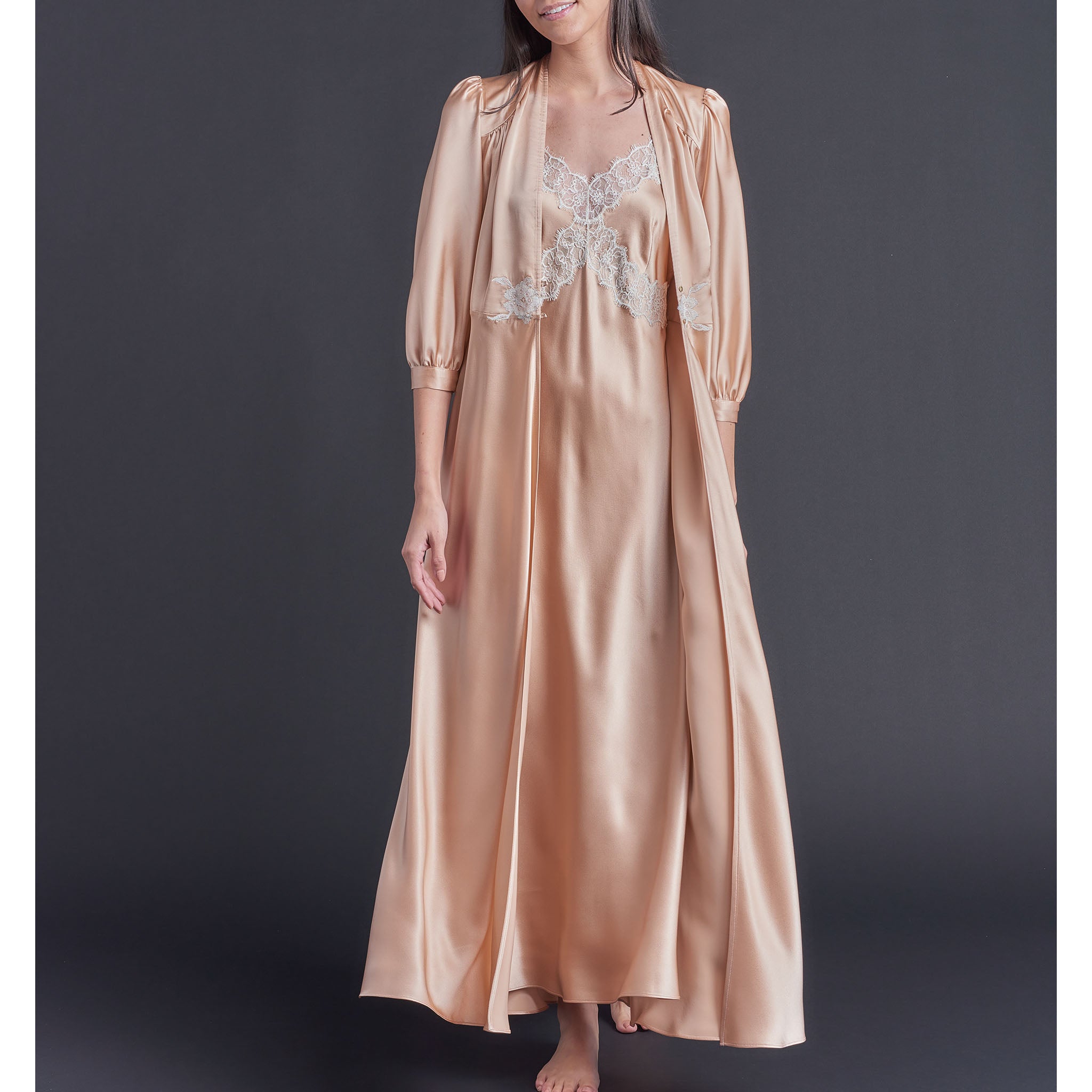 Maia Long Duster in Vintage Blush Silk Charmeuse
