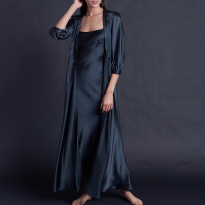 Maia Long Duster in Sapphire Silk Charmeuse