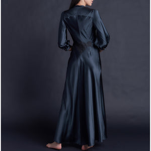 Maia Long Duster in Sapphire Silk Charmeuse