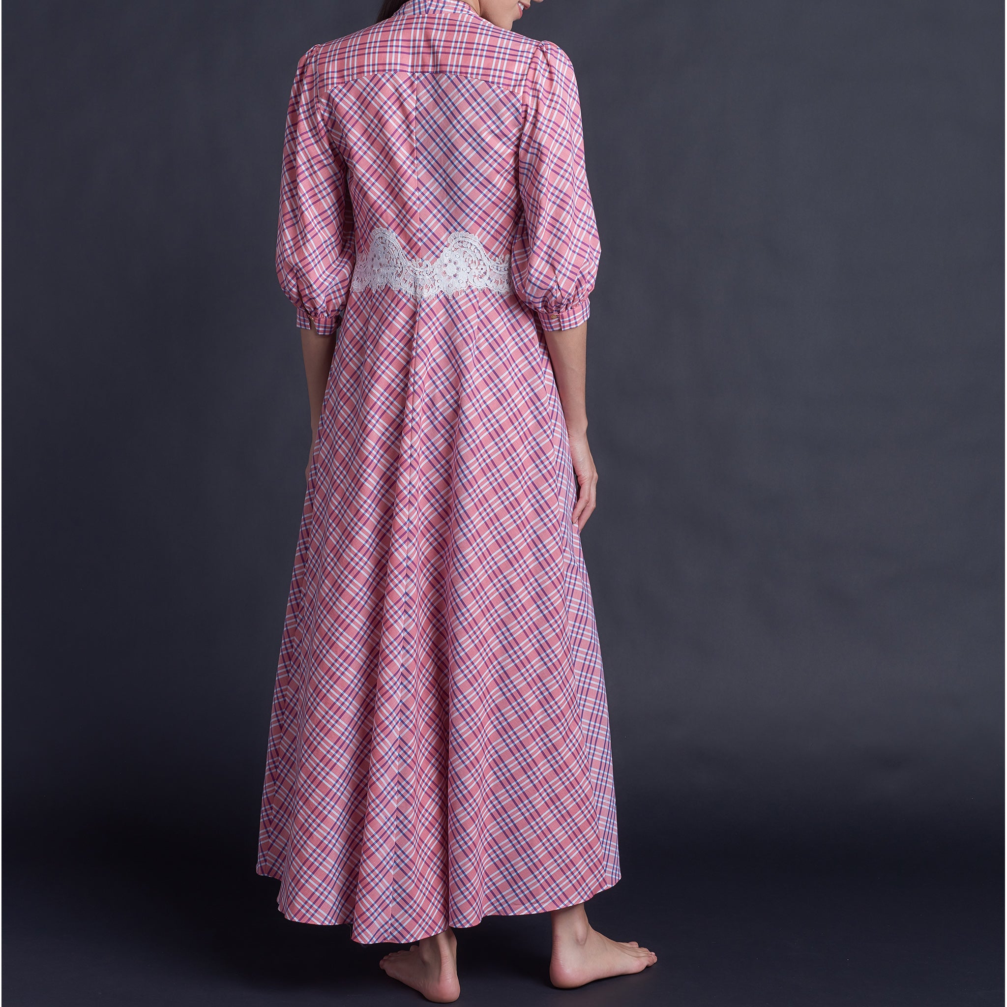 Maia Long Robe in Italian Cotton Plaid