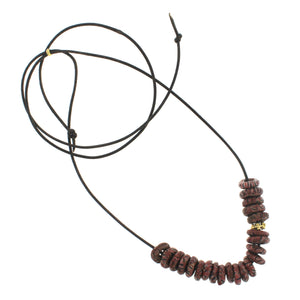 A Brick Red Marbleized Recycled Glass Bead Necklace