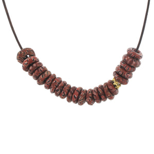 A Brick Red Marbleized Recycled Glass Bead Necklace