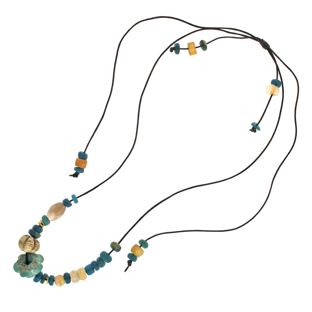 An Ancient Multi-shaped Blue + Gold Bead Necklace