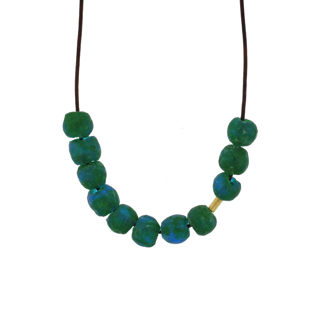A Recycled Glass Bead Necklace in Blue + Green