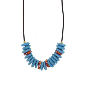 A Turquoise + Red Recycled Glass Bead Necklace