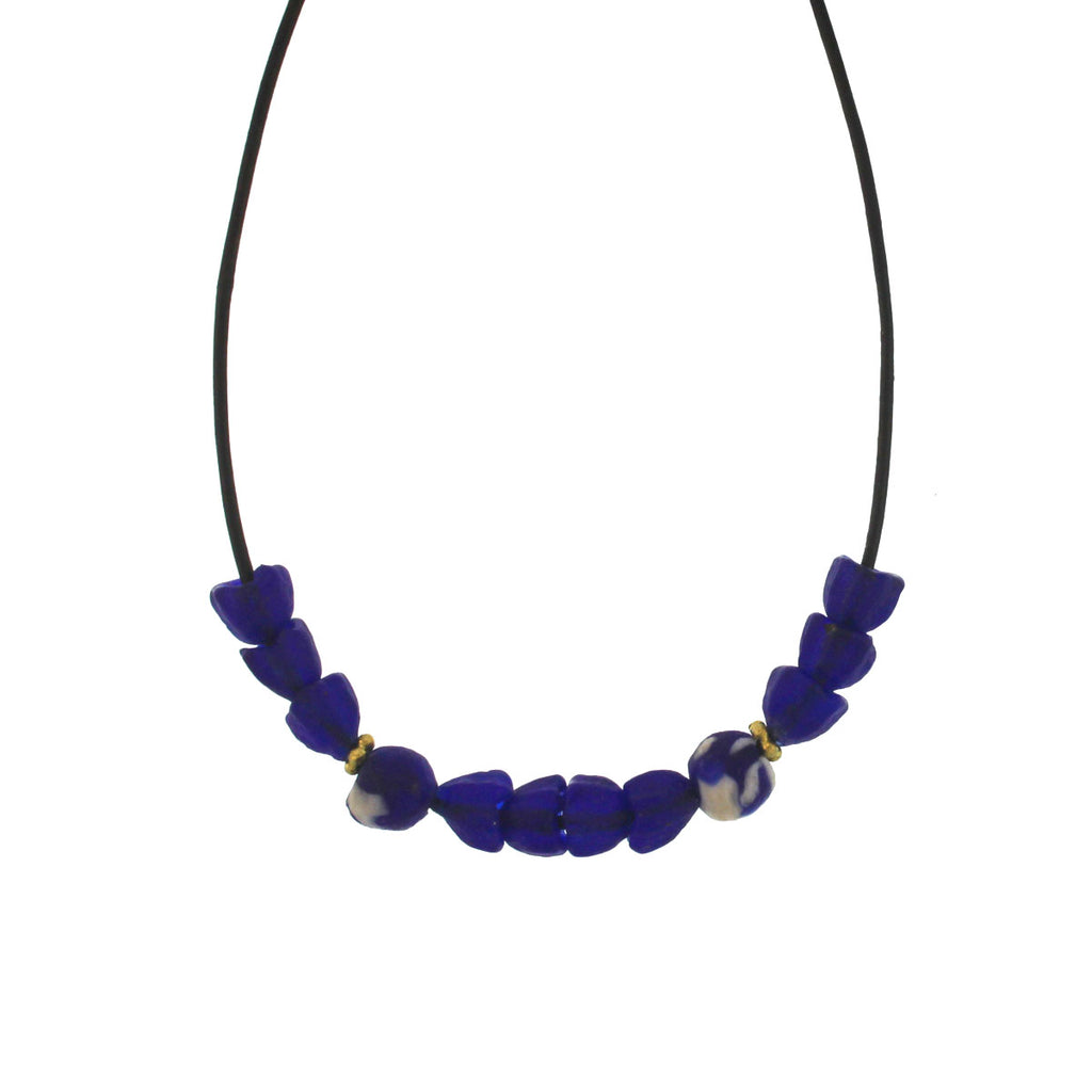A Blue Glass Tulip Recycled Glass Bead Necklace