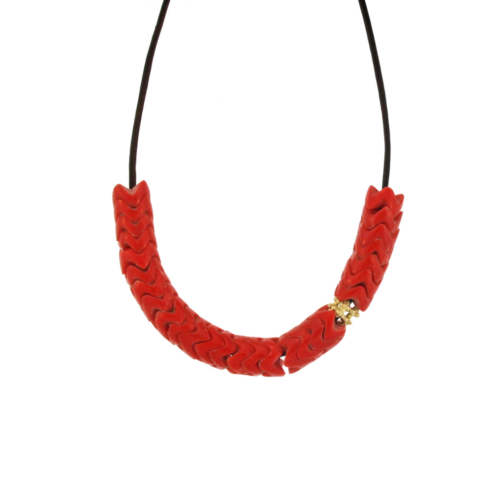 A Red Chevron Glass Bead Necklace