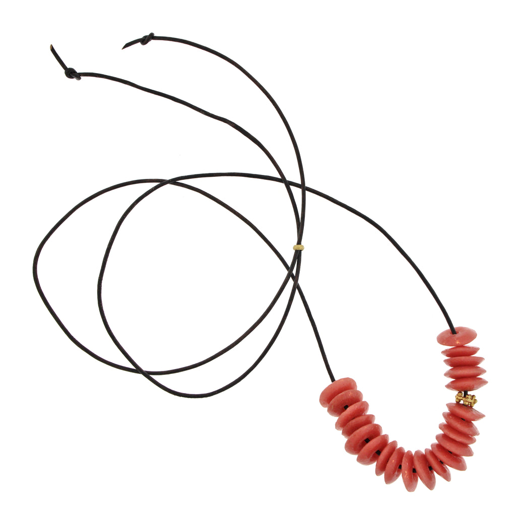 A Salmon Pink Recycled Glass Bead Necklace