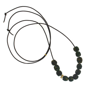 A Deep Green Patterned Glass Bead Necklace