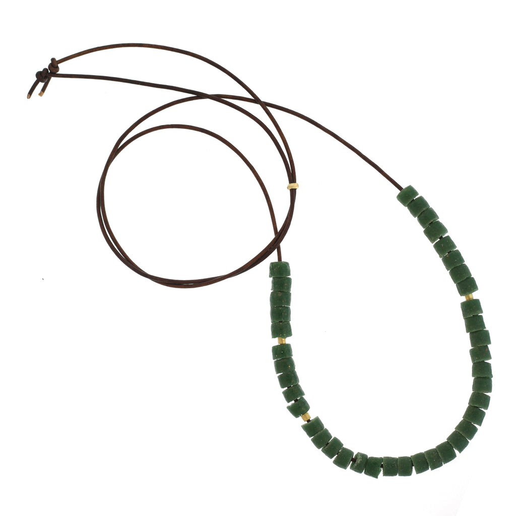 An Olive Green Glass Bead Necklace