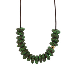 A Green + Brown Speckled Glass Bead Necklace