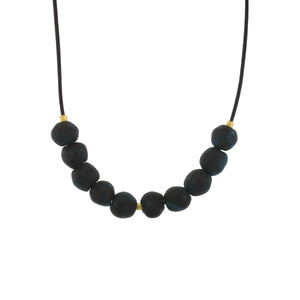 A Dark Blue Recycled Glass Bead Necklace