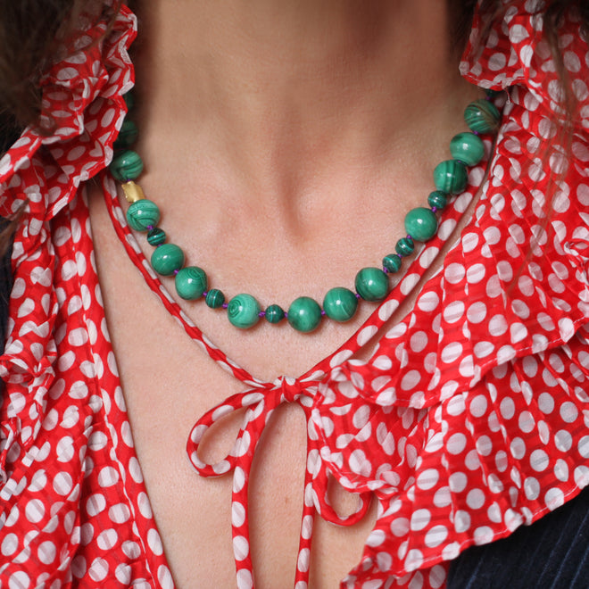 A Malachite + Gold Bead Necklace