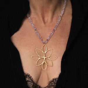 A Moonstone Necklace with a Marquise Snowflake Pendant