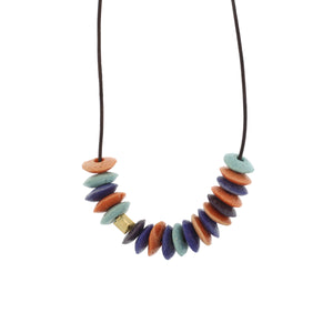 A Turquoise, Orange, + Blue Recycled Glass Bead Necklace