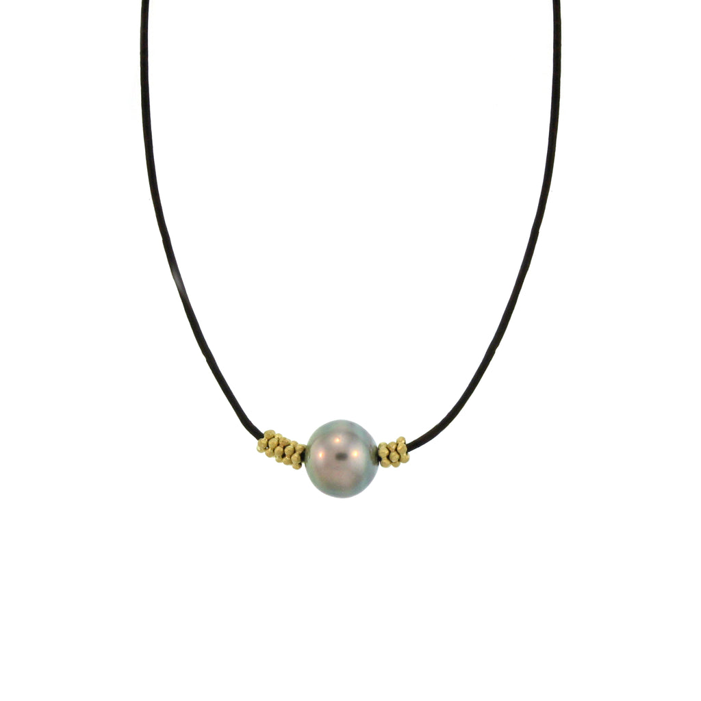 A Tahitian Pearl + Flower Bead Necklace
