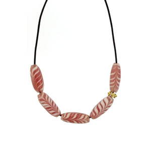 An Indonesian Pink + White Swirl Glass Bead Necklace
