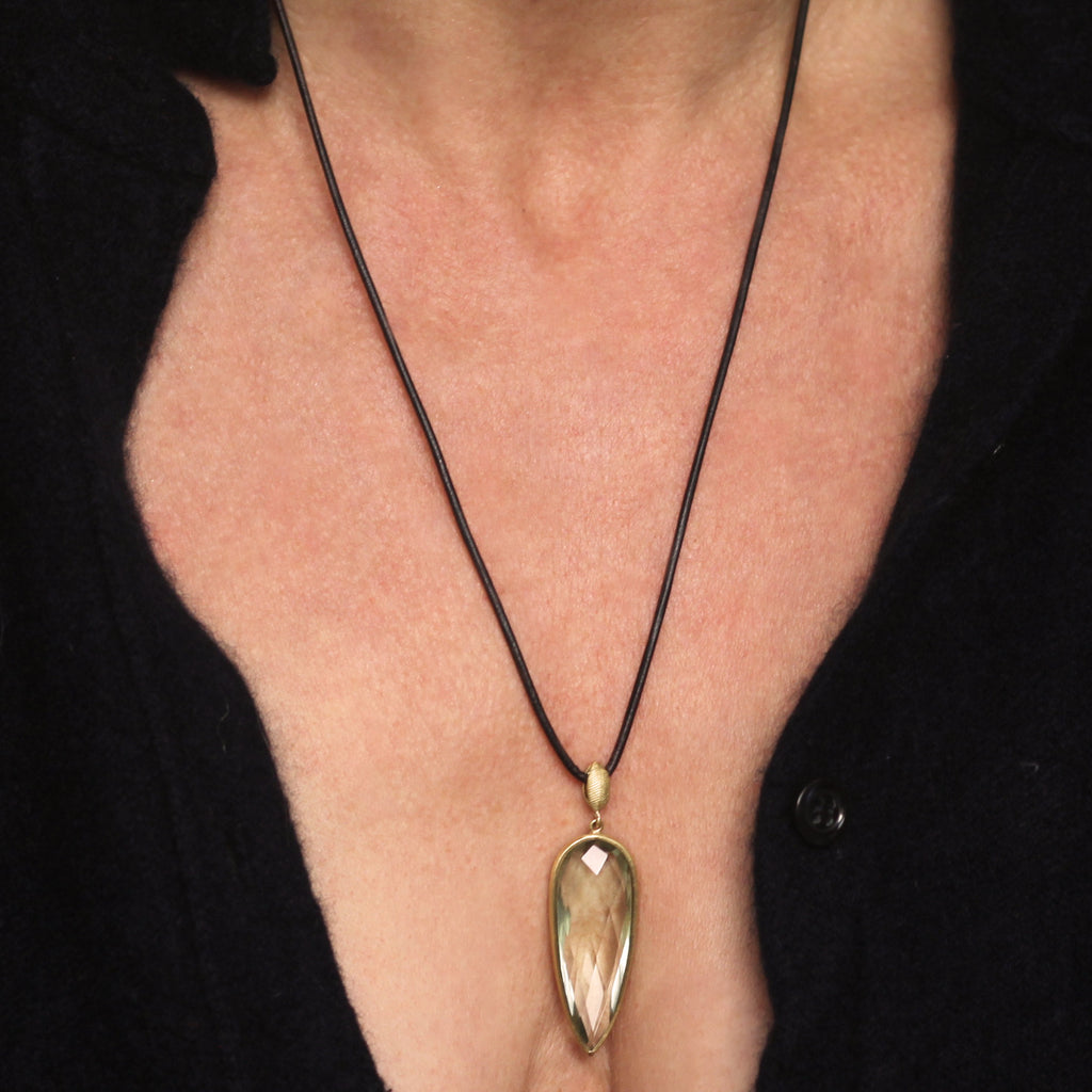 A Double Faceted Prasiolite Pendant