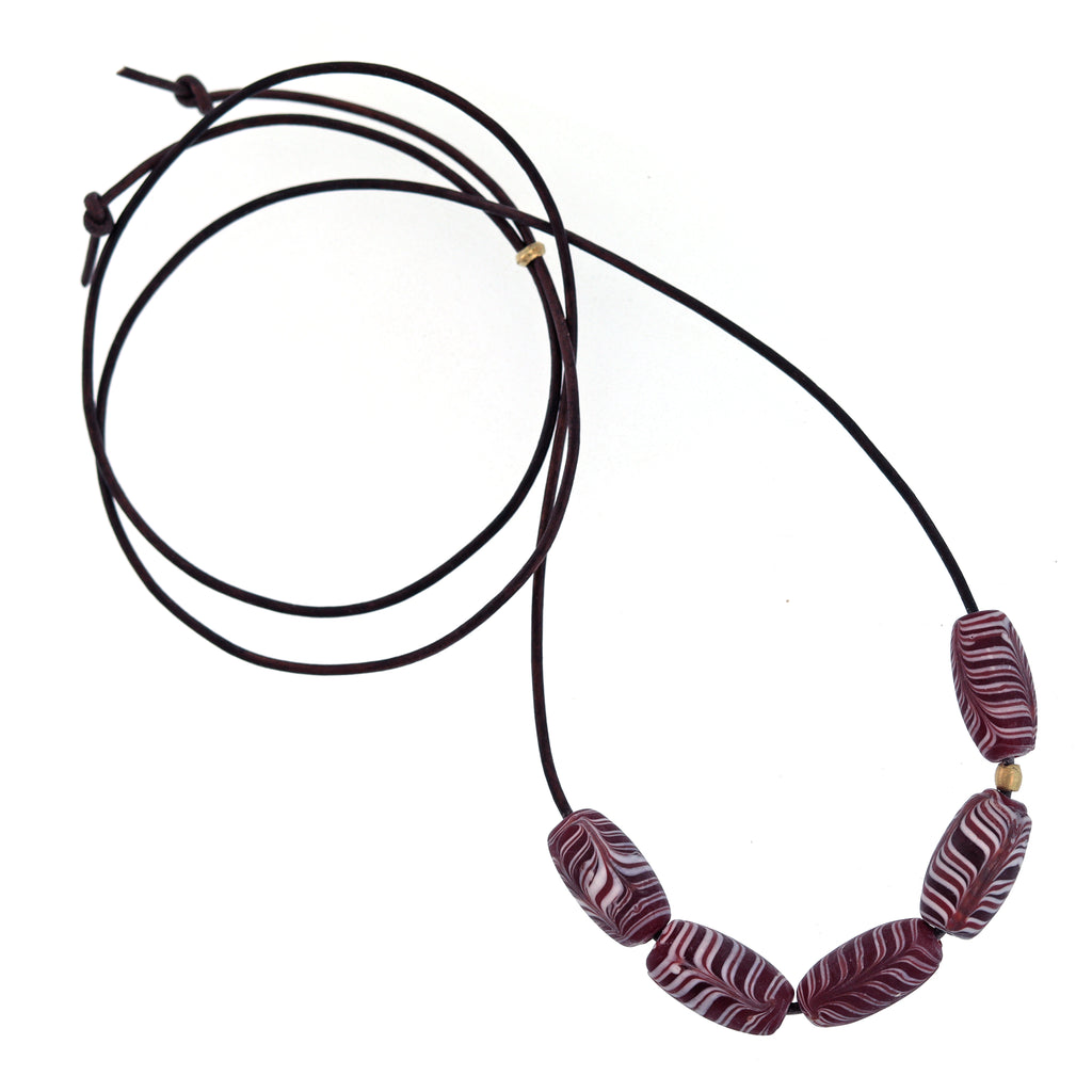 A Purple + White Swirled Glass Bead Necklace
