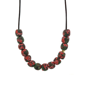 A Green & Red Speckled Glass Bead Necklace