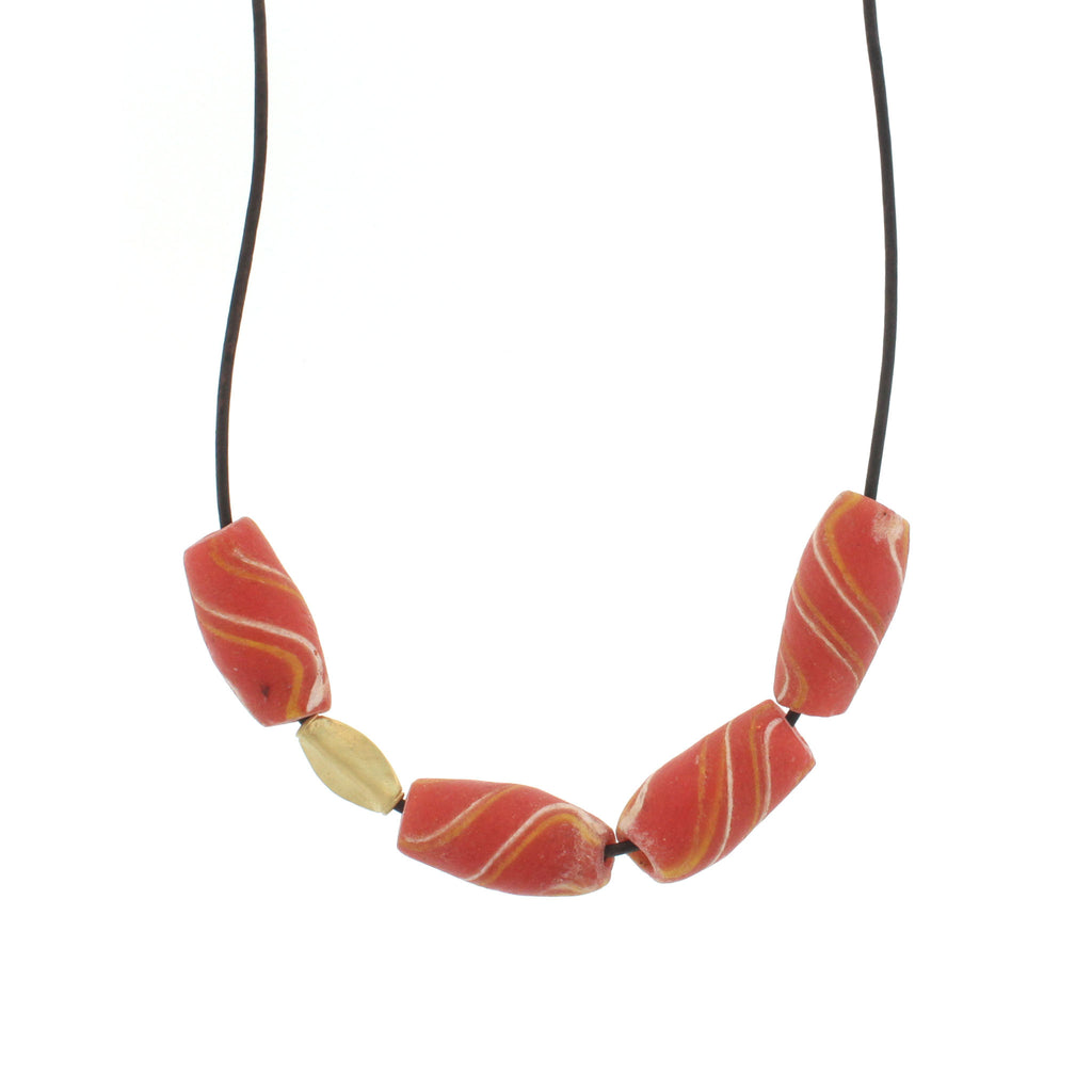 African Orange Swirl Bead Necklace