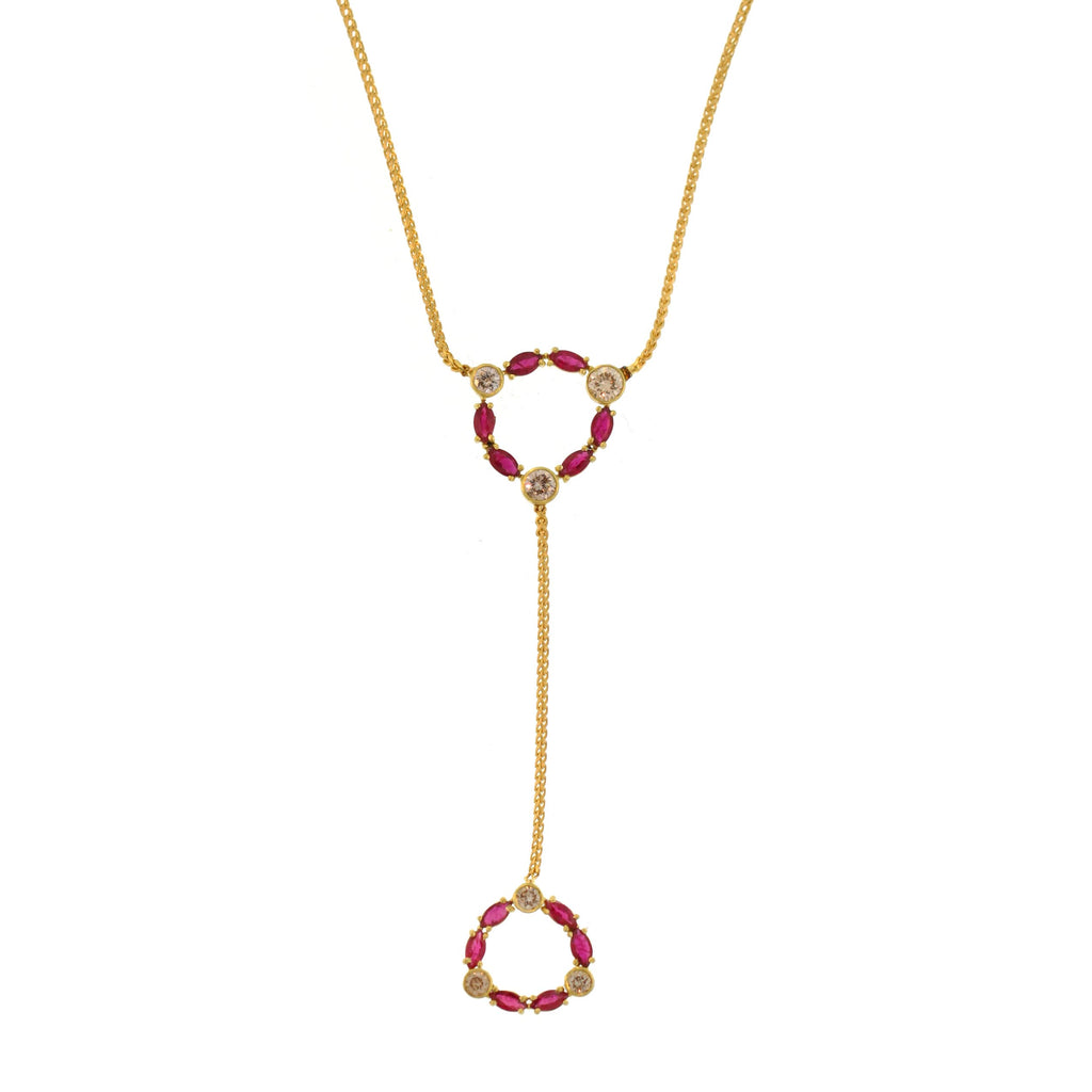 A Ruby + Diamond Drop Pendant Necklace
