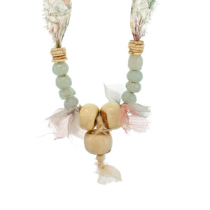 A Lacquered Wood, Glass & Shell Necklace on Liberty Silk Chiffon Tie