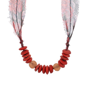 The African Glass Beads with Liberty Coral Daydream Print Silk Chiffon Tie Necklace