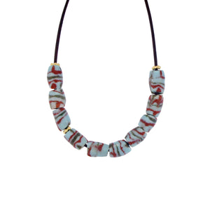 A Turquoise Patterned Glass Bead Necklace