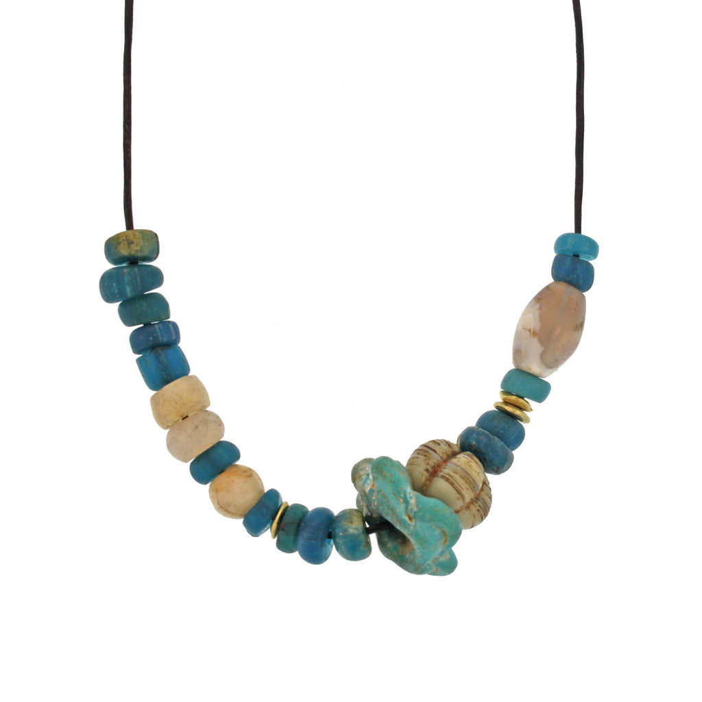 An Ancient Multi-shaped Blue + Gold Bead Necklace