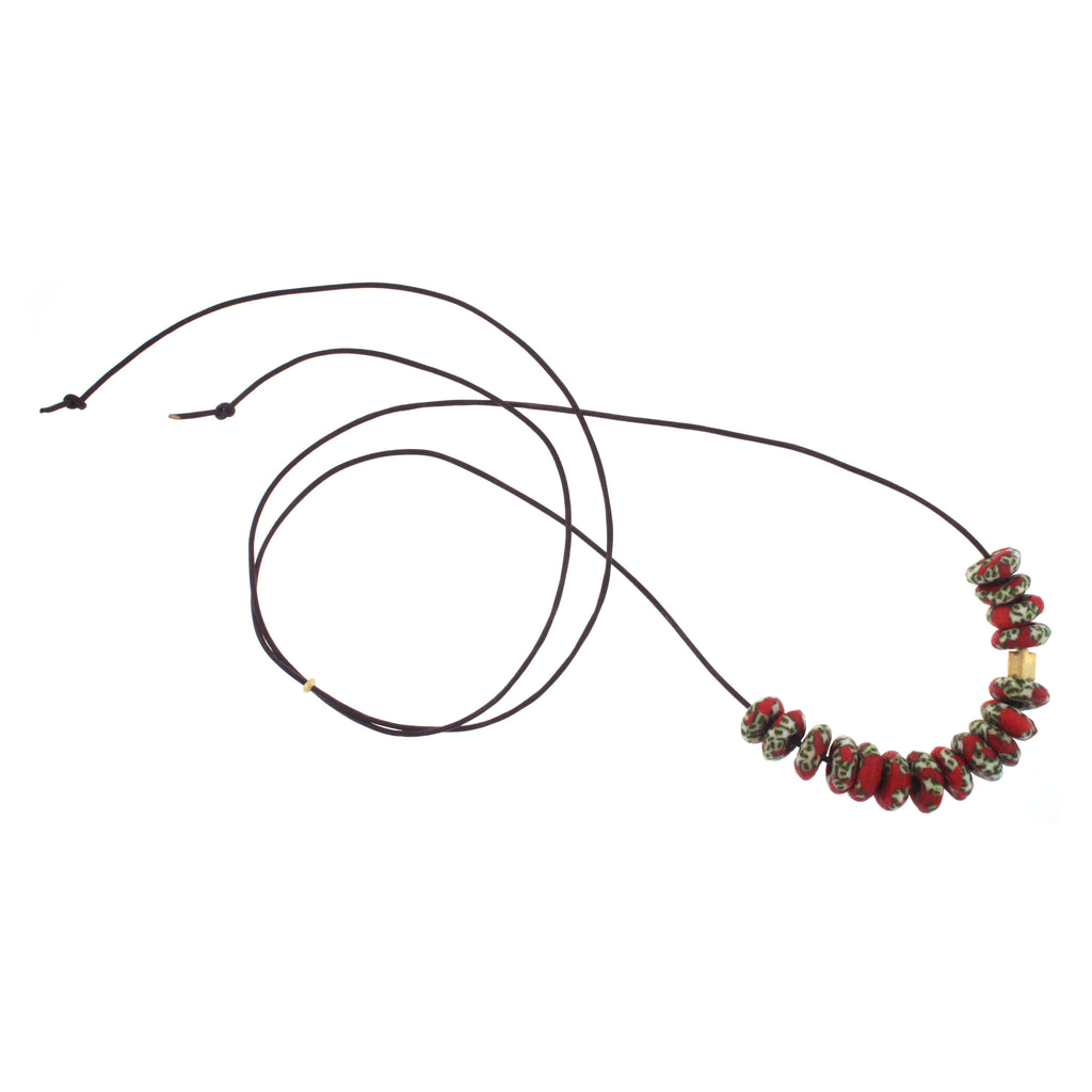 A Recycled Red and Green Glass Bead Necklace