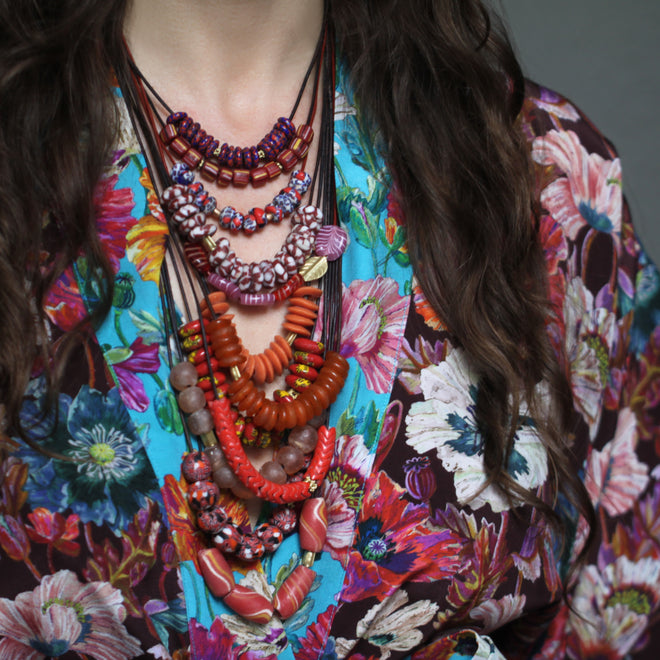 An Orange Recycled Glass Bead Necklace
