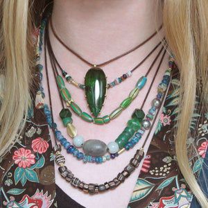 A Green Striped Bead Necklace