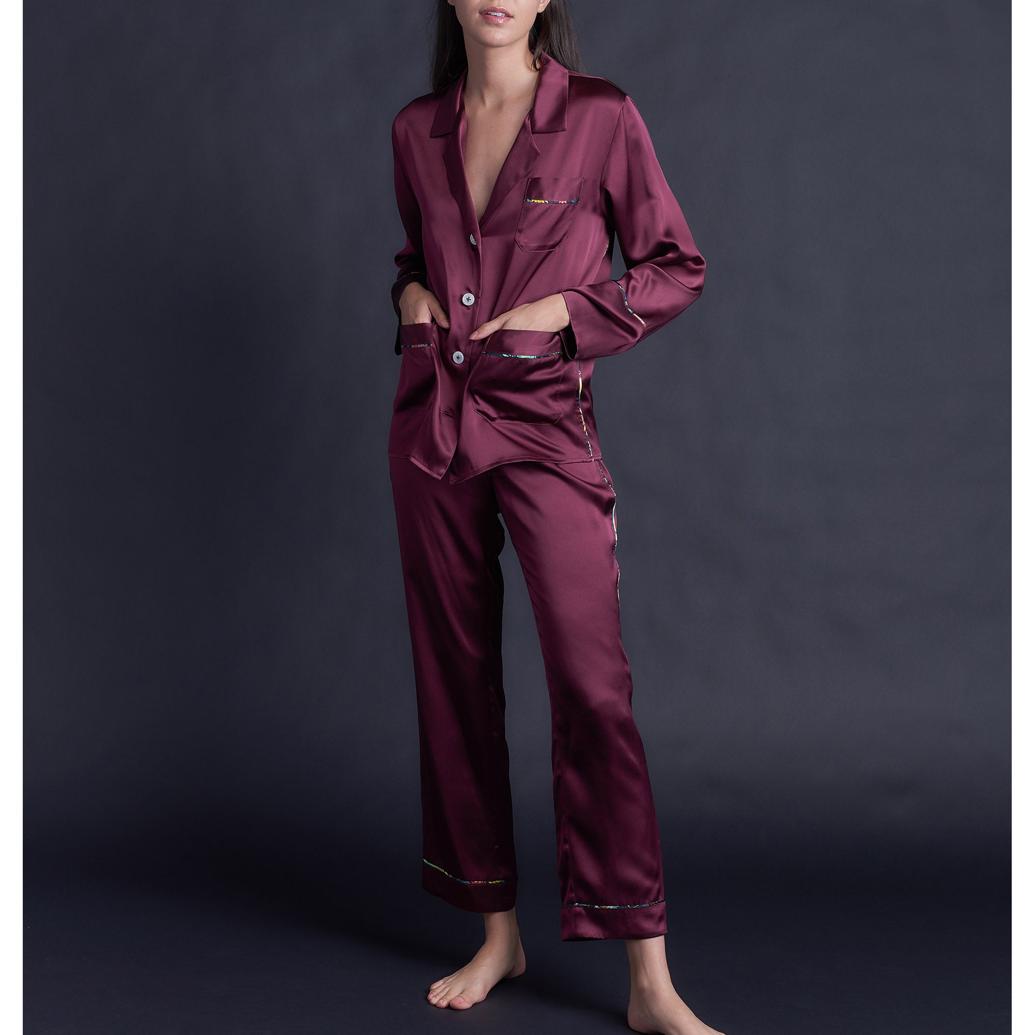 Annabel Pajama Top in Garnet Silk Charmeuse