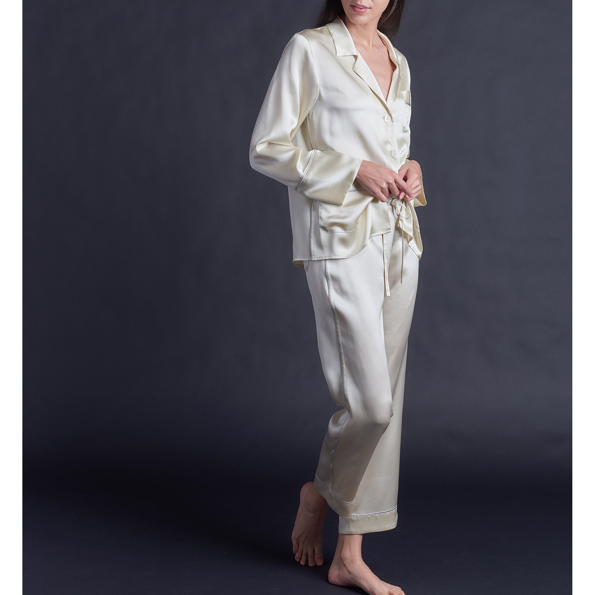 Annabel Pajama Top in Pearl Silk Charmeuse