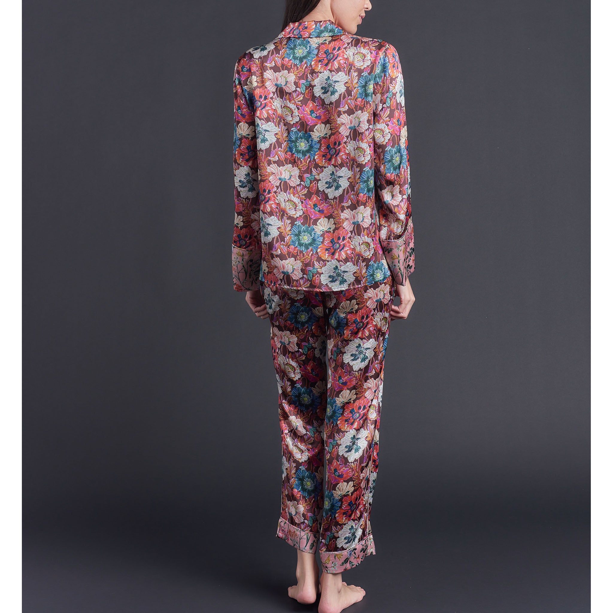 Annabel Pajama Top in Poppy Liberty Print Silk Charmeuse