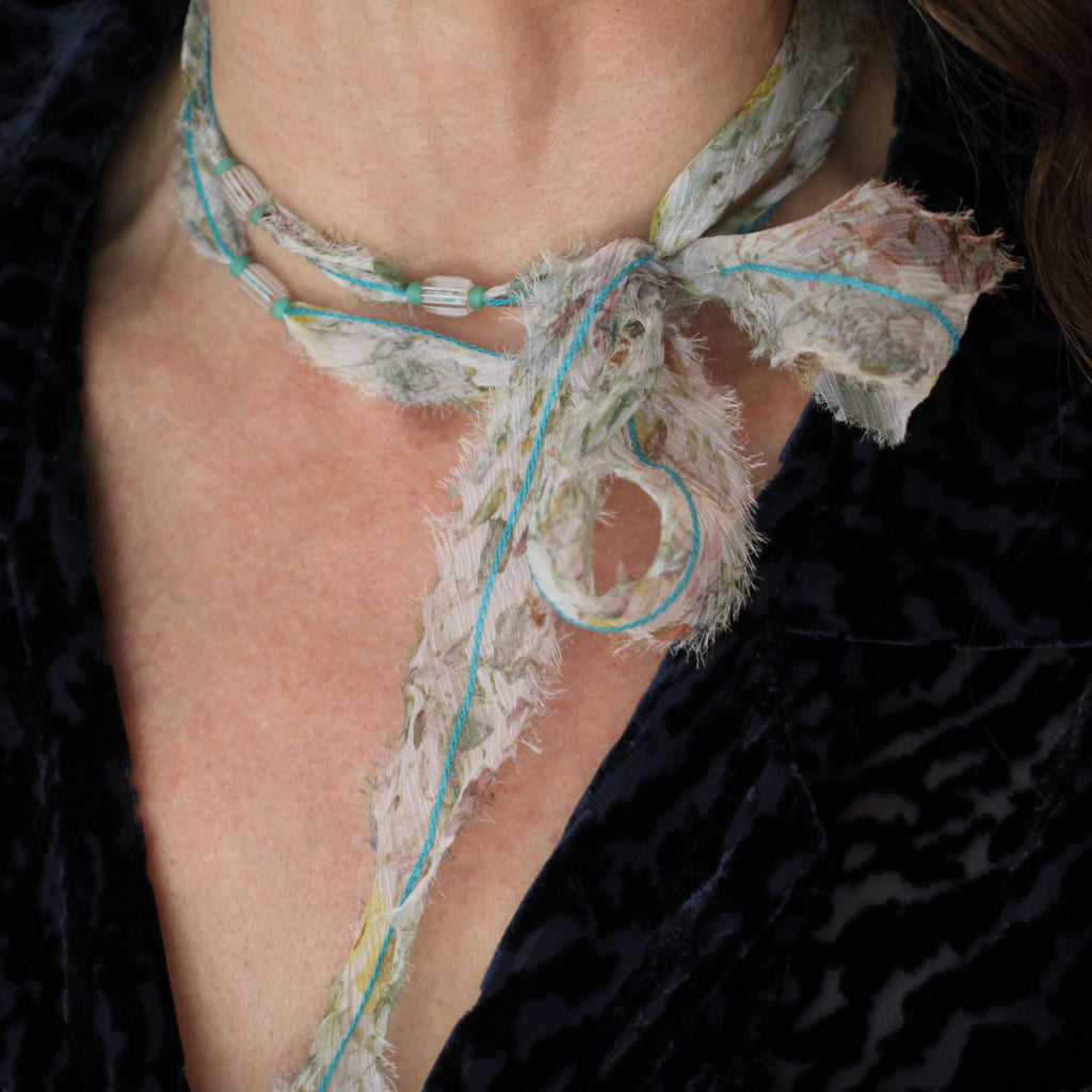 An Oyster Wildflowers Liberty Print Silk Chiffon Multi-tie Necklace