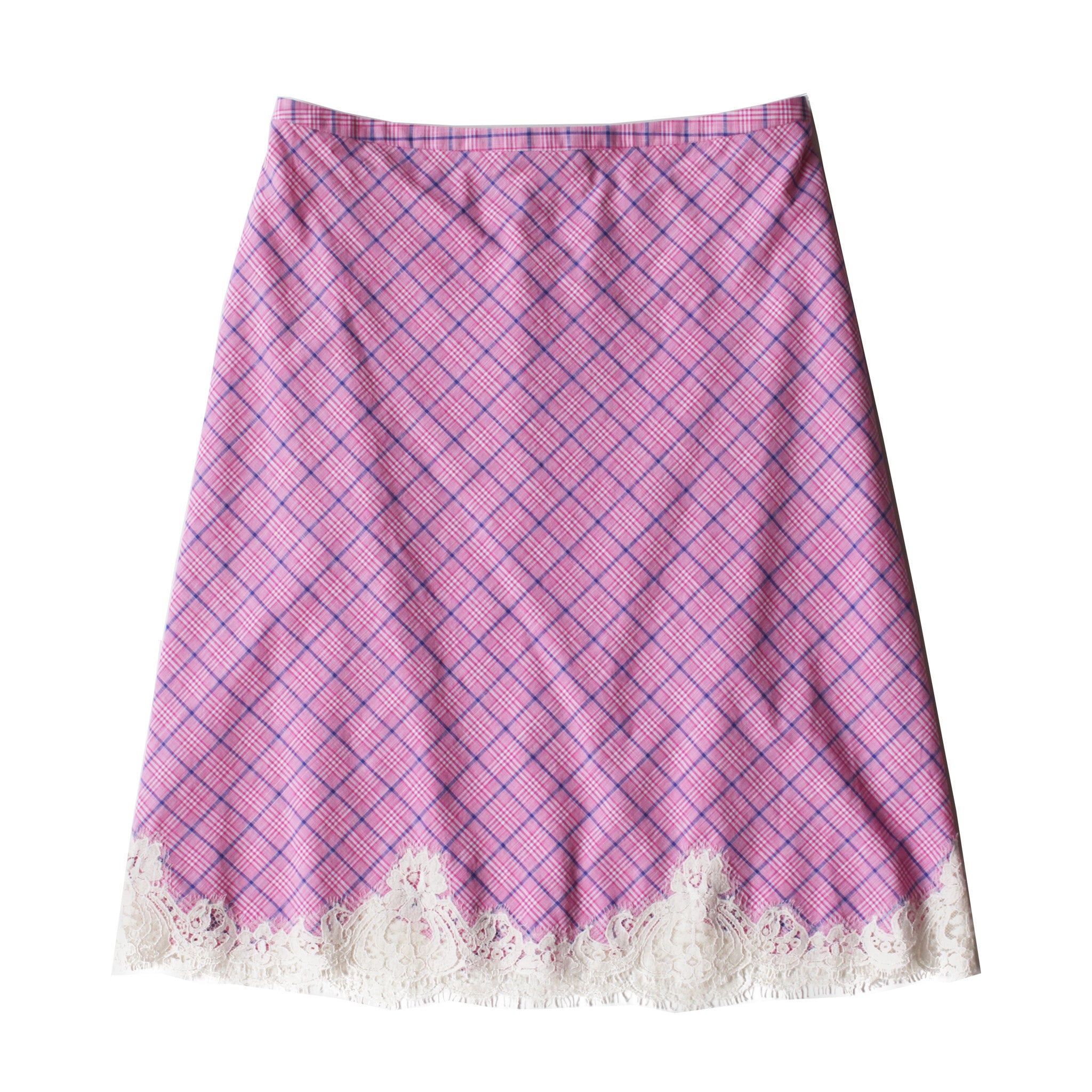 Kali Half Slip in Italian Cotton Pink Plaid with Lace