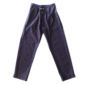 Saturn Pajama Pant in Burgundy and Blue Check Italian Cotton