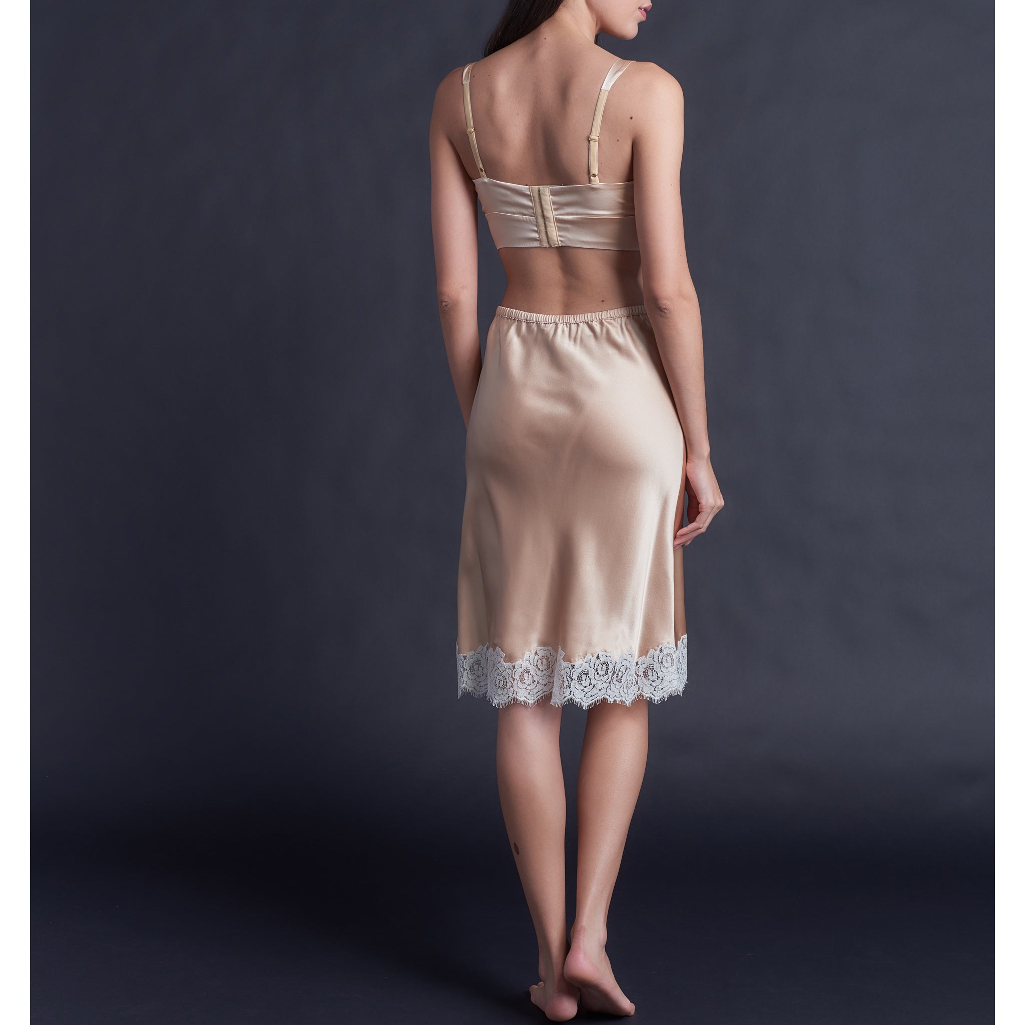 Kali Half Slip in Rose Gold Silk Charmeuse with Ivory Lace – LFrank
