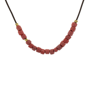 Vintage Red + White Striped Beads on Leather