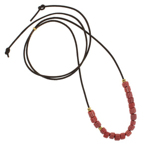 Vintage Red + White Striped Beads on Leather