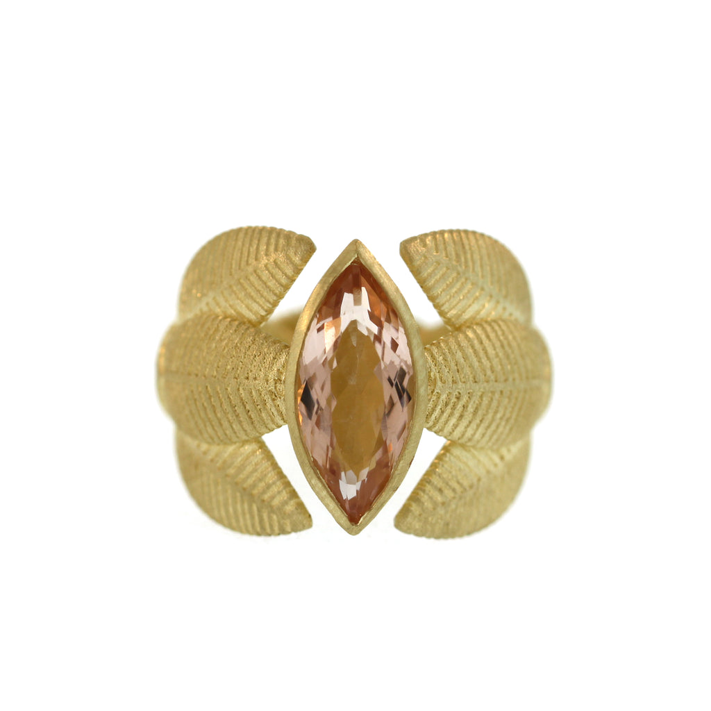 A Lotus Leaf Open Band Ring with Morganite