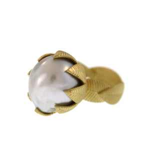 A Baroque South Sea Pearl Lotus Leaf Ring