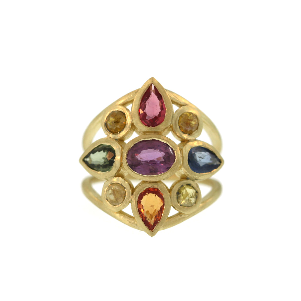 A Multicolored Sapphire + Yellow Diamond Medallion Ring