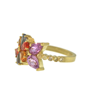 The Multicolored Sapphire + Diamond Flower Ring