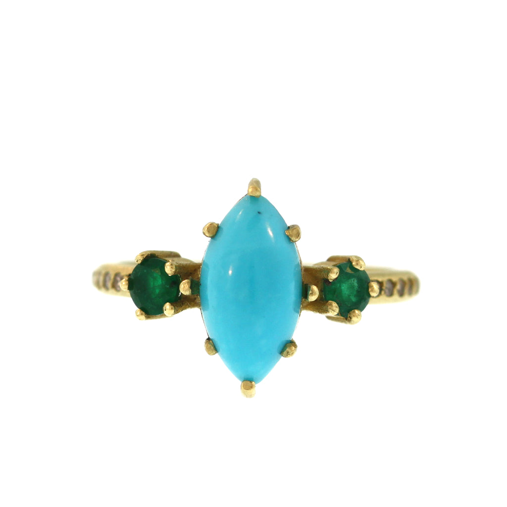 A Marquise Turquoise + Emerald Ring