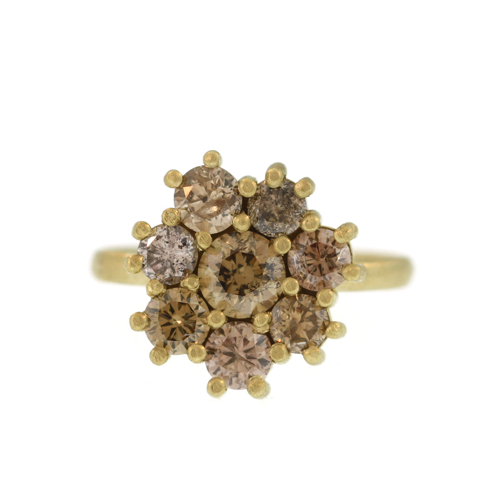 A Cognac Diamond Flower Cluster Ring