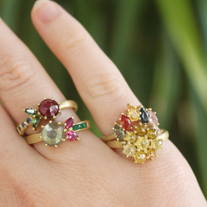 The Labradorite + Tourmaline + Emerald Flower Ring