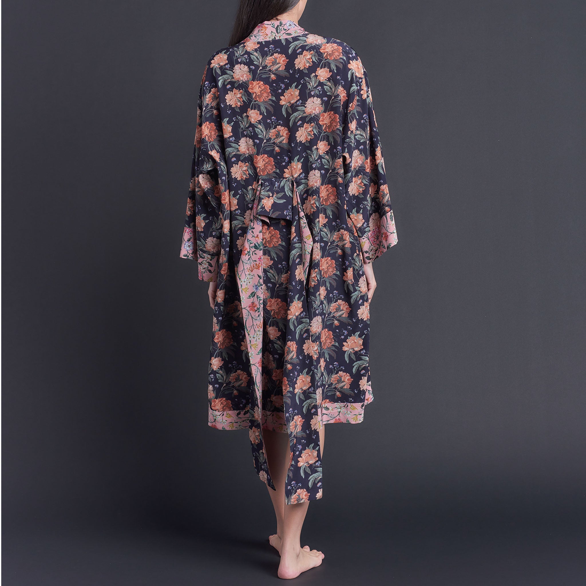 Selene Knee Length Robe in Decadent Dreams Liberty Print Silk Crepe De Chine